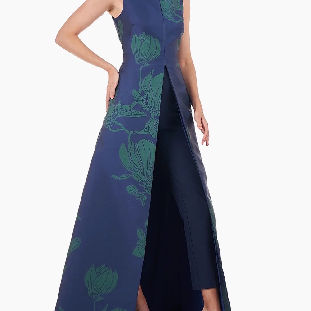 Kay Unger Navy and Teal Floral Maxi Dress / Jumpsuit - Picture 3 of 16